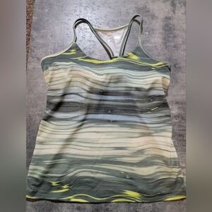 Marmot L Women Solstice Tank Top Green Yellow Racerback Built In Bra